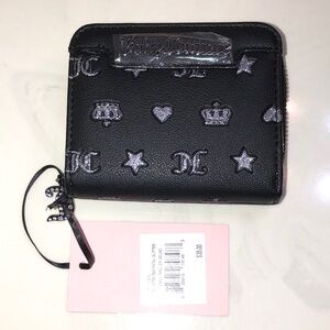 Juicy Couture Liquorice Gunmetal Glitter Star Girl Small Zip Around Wallet NWT